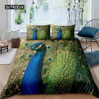 Peacock Duvet Cover Set Microfiber Gorgeous Blue Feather Comforter Cover Pink Flower Soft 2/3Pcs Birds Animal Theme Quilt Cover EU single(135x200cm) beige