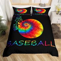 Kids Baseball Duvet Cover Rainbow Tie Dye Softball Print Bedding Set Full For Boys Girls Teen Ball Sports Theme Comforter Cover 70x133cm 2pcs white