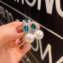 Trend Charms 12mm pearl Earrings Pearl Ruby Aquamarine Stone Lab for Women Party Wedding Fine Jewelry Birthday Gifts