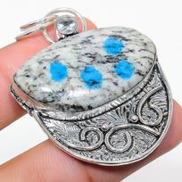 K2 Blue Azurite, White Topaz 925 Sterling Silver Jewelry Pendant 2.17  a0d53