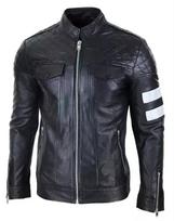 Stylish Leather Men's Handmade Black Lambskin Genuine Biker Motorcycle Jacket S juoda