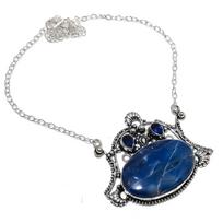 Sodalite, Blue Topaz Gemstone Ethnic 925 Silver Gift Jewelry Necklace 18  z4s86