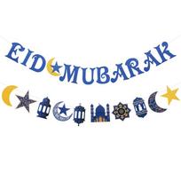EID Mubarak Banerio Girlianda Ramadan Kareem Mėnulis Žvaigždė Popierinė Vėliavėlė Vėliavėlė 2025 Islamiška Musulmonų Šventė Namų Dekoravimo Reikmenys Dovanos Set 4 blue
