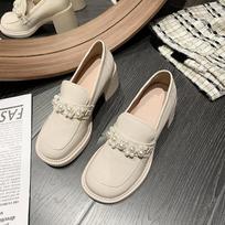 Women's Platform Mary James Lolita Shoe Party Heels 2024 Summer New Sandals Pearl Chain Mujer Shoes Fashion Oxford Zapatos 35 smėlis
