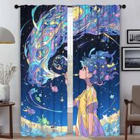 Blackout Curtains 2 Pieces Whisper of the Stars Home Interior Curtains for Living Room Halloween Decoration Window Curtain Child W50xH70cmx2pcs-CL