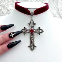 Goth Aesthetic Cross Red Velvet Choker Cross Pendant Necklace For Women Cute Chains  Jewelry ADM 1