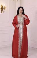 Red & White Jacket Dubai Kaftan Farasha Gown Dress Moroccan Stylish Abaya Long XS balta/raudona