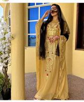 Dubai Islamic Kaftan Farasha Hand Work Gown Dress Moroccan Stylish Abaya Long XS geltona