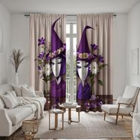 2pcs set HD Halloween Flowers Magic Witch Wizard Hat Curtain Purple tie digital printed curtain Home Decor style Decorate liv W52H63inchW132H160cm