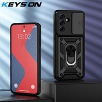 KEYSION smūgiams atsparus šarvų dėklas, skirtas Samsung A56 5G A36 A26 slankiojančios kameros apsaugos žiedo stovas Telefono galinis dangtelis, skirtas Galaxy M34 5G for Samsung A56 5G juoda