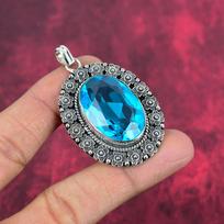 Blue Topaz 925 Solid Sterling Silver Jewelry, Handmade Gorgeous Silver Pendant, Beautiful Designer Pendant For Women Gift 2.16 Inches mėlyna