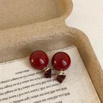 Ankola Red Pearls Wear Square Crystal Stud Earrings Before And After Women'S Niche Unique Personality Fashion Versatile Earrings