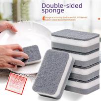 Dvipusė patvari virtuvės kempinė: Trijų sluoksnių indų šveitiklis puodams ir dubenims. Single piece gray