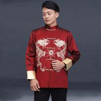 Tang Suit Dress Spring and Autumn Jacket Men's Tang Suit Long-sleeved Top Ethnic Style Chinese Retro Embroidered Dragon Top XXXL