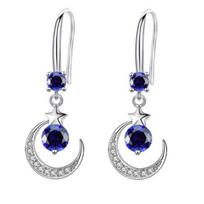 1 Pair Women Hook Earrings Moon Star Shape Cubic Zirconia Hanging Earrings Polished Copper karališkos mėlynos spalvos