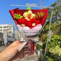 Mini megzta puokštė merginai, kūrybiška dovana gimtadieniui, Valentino dienai, dirbtinė, imituota maža puokštė, vestuvių palydovo dovana MINI Bouquet raudona