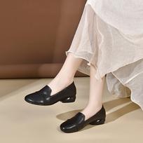 Autumn Simple Temperament Low-heeled Round-toe Flat Shoes Women's Work Shoes Soft Leather Shallow Mouth Small Single Shoes Women's Four Seasons Shoes 41 juoda