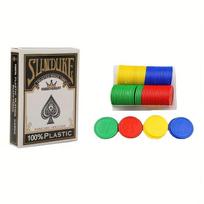 2Pcs, a pair of playing cards and a set of calculating chips, black playing cards, a set of 80 chips of various denominations, and a board game set. Pack of 2 black
