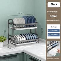 Flash Sale 2-Tier Dish Drying Rack Rust-Proof Drainboard Set Compact Dish Bowl Drainer With Utensil Holder Countertop Dinnerware Black Flash sales gray