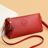 Leather Women'S Bag, Small Bag, Clutch Bag, Leather Soft Leather Messenger Bag, Shoulder Backpack. raudona
