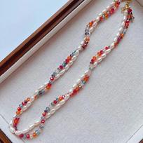 Elegantiški perlų karoliukais papuošti „Choker“ karoliai moterims Lengvi prabangūs natūralaus akmens karoliukai, dvigubo sluoksnio raktikaulio grandinės karoliai, papuošalai 1Pc
