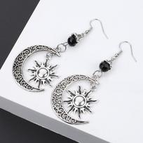 Gothic Dark Style Moon Sun Pentagram Earring Occult Crescent Wicca Witch Dangle Earrings for Women Men Hanmade Goth Jewelry Gift