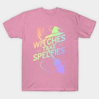 T Shirt Women Witches Take Spelfies Witchcraft T Shirt Harajuku Print Kawaii Tshirt Summer Short Sleeve Female T-Shirt Top Tee S rožinė