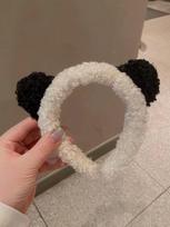 Cute Black and White Panda Lamb Wool Headband | Fluffy Wide-Brimmed Hairpin | Adorable Girl's Hair Accessory 2023 gray
