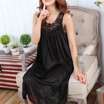 Women Sexy Ice Silk Satin Nightgowns Baggy Casual Sleeveless Sleepwear Long Dress One size juoda