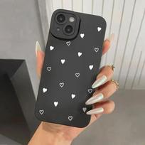 For iPhone 11 12 13 14 15 16 Pro Max Case Cute White Heart Pattern Black TPU Phone Cases For iPhone XR XS X 7 8 Plus 16 15 Cover For iPhone 16 Pro Max gray