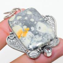 Maligano Jasper, White Topaz 925 Sterling Silver Jewelry Pendant 2.36  u3H90