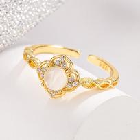 The New Four-Leaf Clover Ring High-Level Sense Of Luxury Sparkle Versatile Retro Gentle Cat's Eye Stone Opening Adjustable Ring