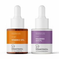 DERMATOUCH Serumas nuo senėjimo - 10% vitamino C serumas ir 2% hialurono rūgšties serumas | Nuo raukšlių, stangrinantis, drėkinantis - 18 ml + 18 ml orange