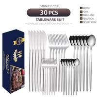30-Piece Stainless Steel Cutlery Set: Steak Knife, Fork, Coffee Spoon, Dessert Spoon and Fork