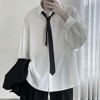 Shirt Men's Hong Kong Style Loose and Very Fairy Top Dk Trendy Design Sense Jk Long-sleeved Lazy Wind Pendant Shirt XS balta
