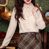 Retro Hong Kong Style Red Long-sleeved Shirt for Women In Summer New Design Niche Loose Chic Base Top S