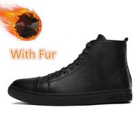 Plus Size 47 Men Boots High Quality Genuine Leather Sneakers Men Ankle Boots Vintage Black Shoes Winter Warm Snow Shoes With Fur 47 black