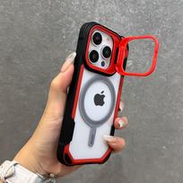 Fold Lens Stand Protection For Magsafe Case For iPhone 11 12 13 14 15 16 Pro Max Plus Magnetic Armor Shockproof Bumper Cover For iPhone 14