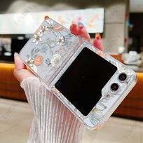 For Samsung Galaxy Z Flip 6 5 4 3 5G Phone Case Flower Pattern Folding Transparent Hard Cover For Samsung Galaxy Z Flip5 Flip6 For Samsung  Z Flip5