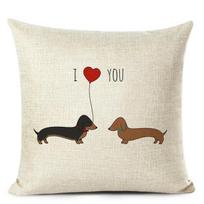 Cute Dog Printed Cushion Cover Bull Terrier Throw Pillow Case Dachshund Painted Pillowcase for Home Sofa Decor 450mm*450mm
