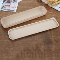 Reusable Practical Transparent Cover Wheat Straw Cutlery School Tableware Box smėlis