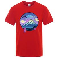 Moonlight Memorial On Mount Fuji Male T-Shirts Brand O-Neck Short Sleeve Breathable Oversize Loose Tops S blue