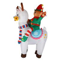 6FT Xmas Inflatables Elf Riding Shaped LED Blow Up Decoration Xmas Inflatable Props with Fixed EU Plug