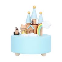 Castle Shaped Music Box Desktop Wooden Craft Ornament for Living Room Bedroom Office