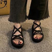 Universalūs moteriški sandalai Patogūs romėniški batai Įsispiriami paplūdimio batai Storas padas Moteriški batai Vasaros naujiena Zapatos Para Mujeres 35 brown