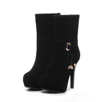 Women's high-heeled short boots, sexy European and American style waterproof table, thin heel versatile solid color short boots 35 juoda