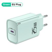 PD 25W USB C įkroviklis Greitasis įkrovimas Type C įkroviklis iPhone 16 15 Pro telefonui QC 3.0 Type C greitasis įkrovimas Xiaomi Huawei Samsung EU Plug žalia