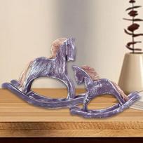 2Pcs Wooden Horse Figurines Rocking Sculptures Ideal Gift Wood Carved Animal Ornaments for