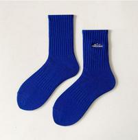 Trendy Women's Mid-Tube Embroidered White Cotton Socks - Black Sporty Spring & Autumn Sweat-Absorbent Unisex Design Pure Cotton/Embroidered mėlyna