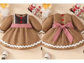 Girls' Gingerbread Man Long Sleeve Christmas A-Line Dress with Belt 6-12 Months